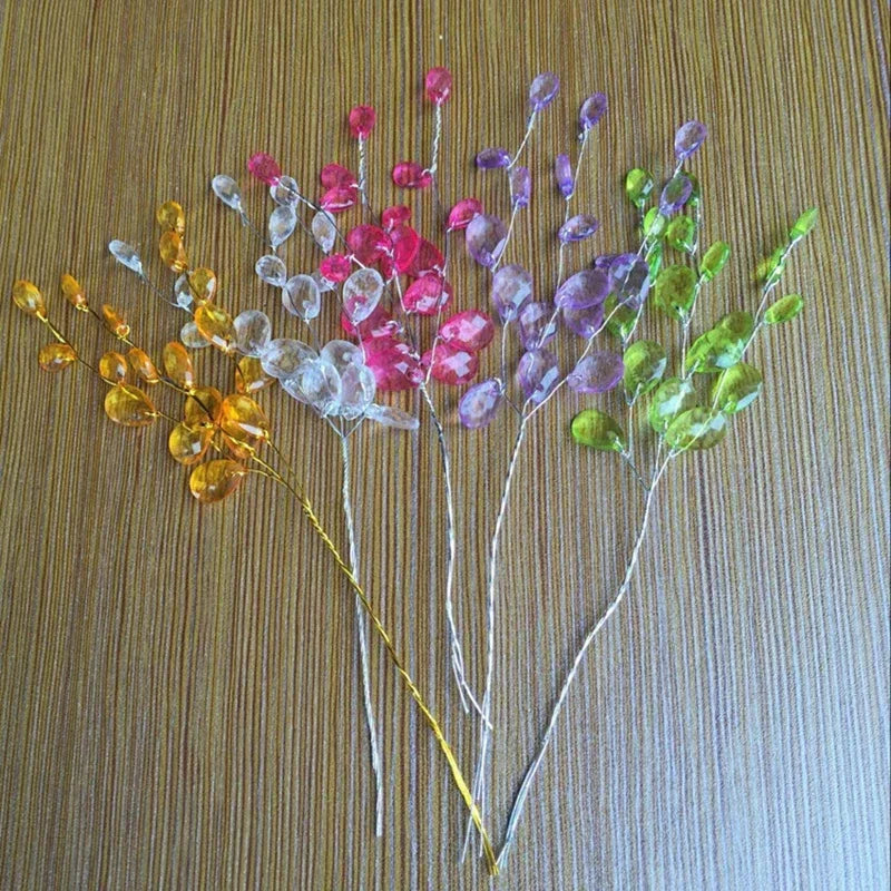 20Pcs Acrylic Flower Branch Artificial Flower Bouquet Crystal Flowers Colorful String Wedding Party Home Craft Decoration Crafts