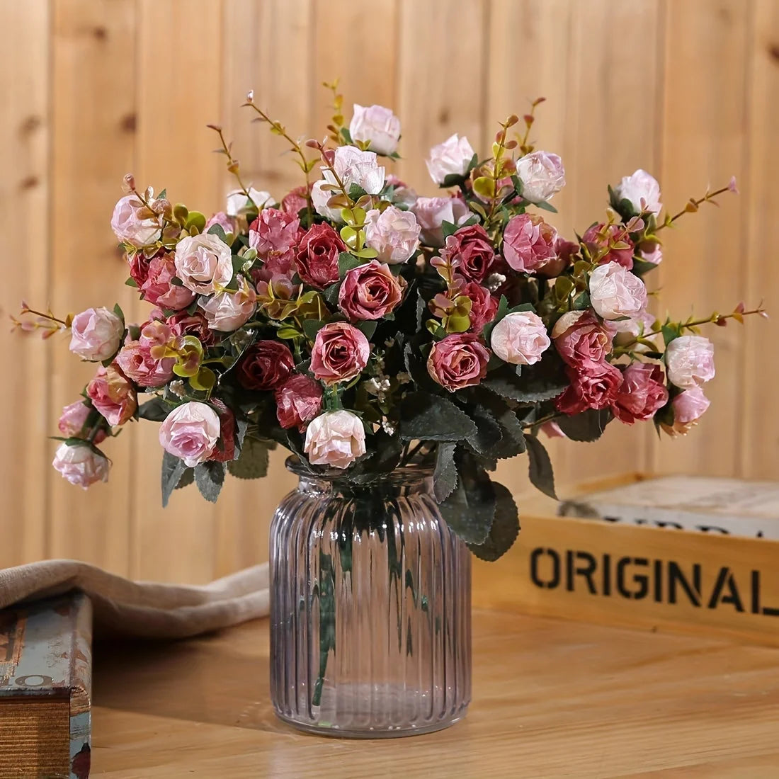 7 Forks 21 Heads Artificial Flower Silk Rose High Quality Christmas Wreath Wedding Bouquet Home Arrangement Vase bridal bouquets