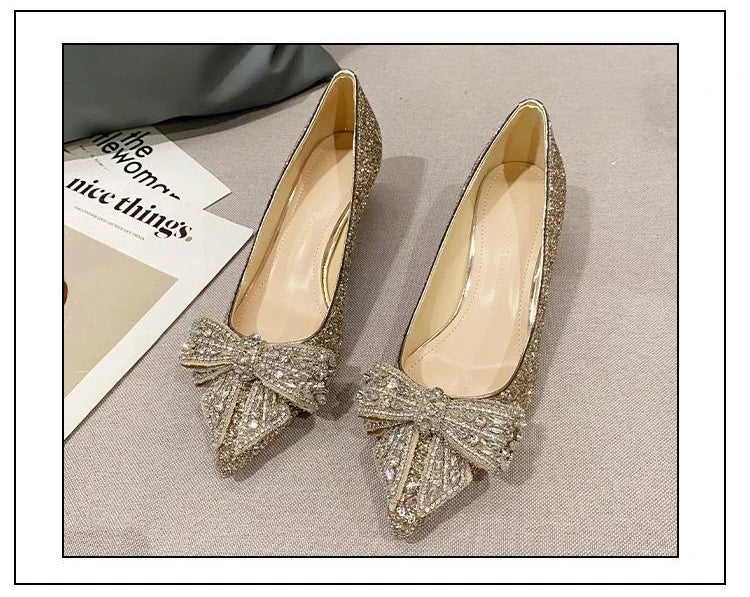 Women's Summer Footwear Stilito Rhinestone Shoes for Woman 2024 with Wedding Bride Genuine Mark Chic and Elegant A Comfortable E