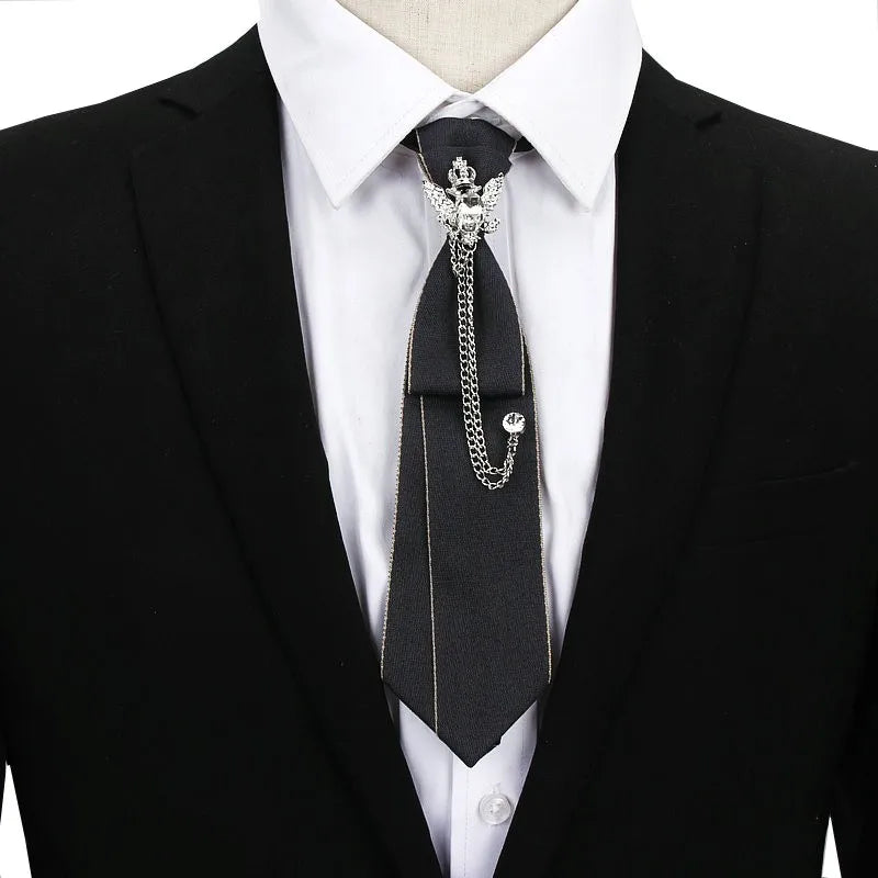 Retro Fabric Ribbon Rhinestone Black Bow Tie Collar Bowkont Cravat School Girl Boys Gifts for Women Clothing Jewelry Accessories