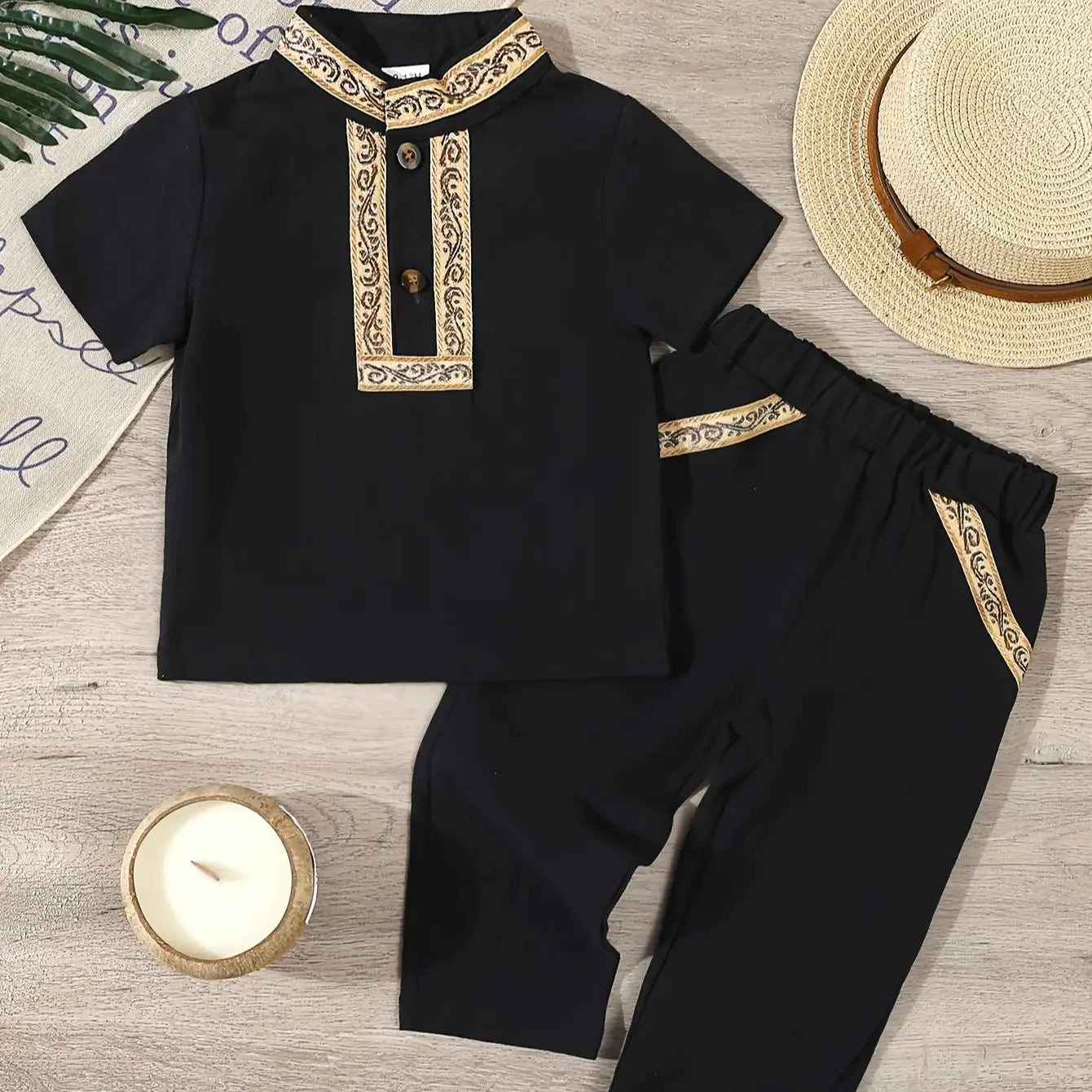 Summer's New Ethnic-Style Clothing For Baby Boys, A Two-Piece Short-Sleeved And Long-Pants Street Simple And Casual Set