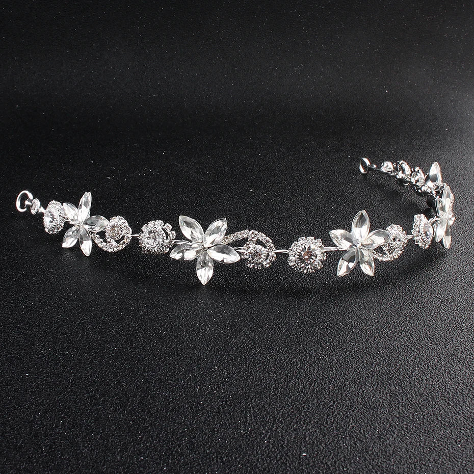 Bridal Wedding Hair Accessories Crystal Flower Pearl Headband for Women Hair Jewelry Party Bride Headpiece Bridesmaid Gift