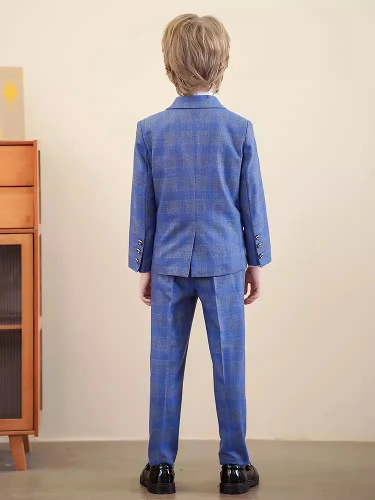 Children Red Jacket Vest Pants 3PCS Photograph Suit Boys Wedding Dress Prince Kids Tuxedo Set Teenager Birthday Party Costume