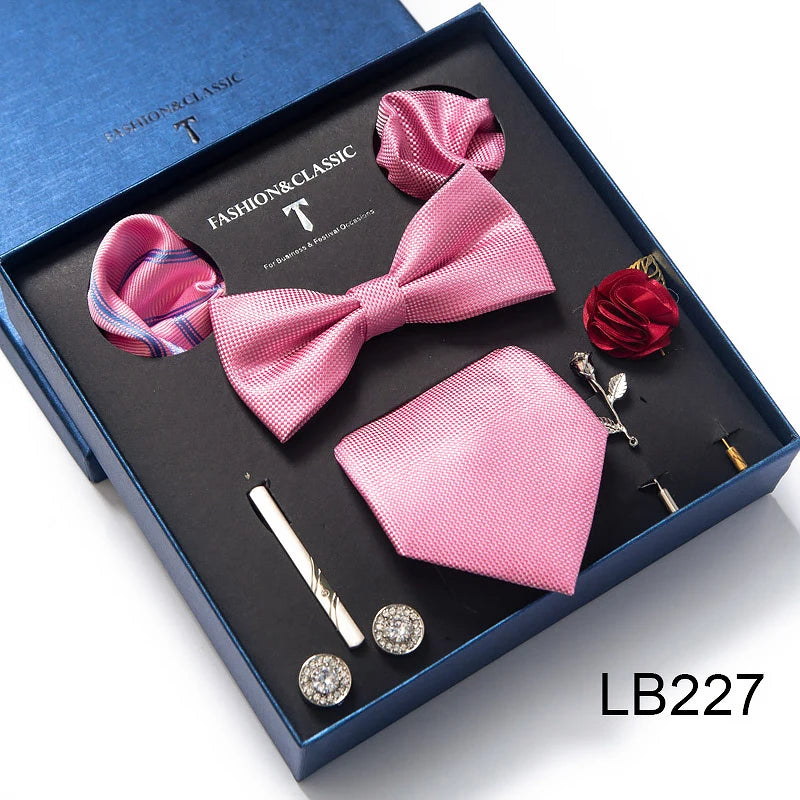 Men's Tie Set Luxury Gift Box Silk Tie Necktie Set 8pcs Inside Packing Festive Present Cravat Pocket Squares Holiday Gift Men