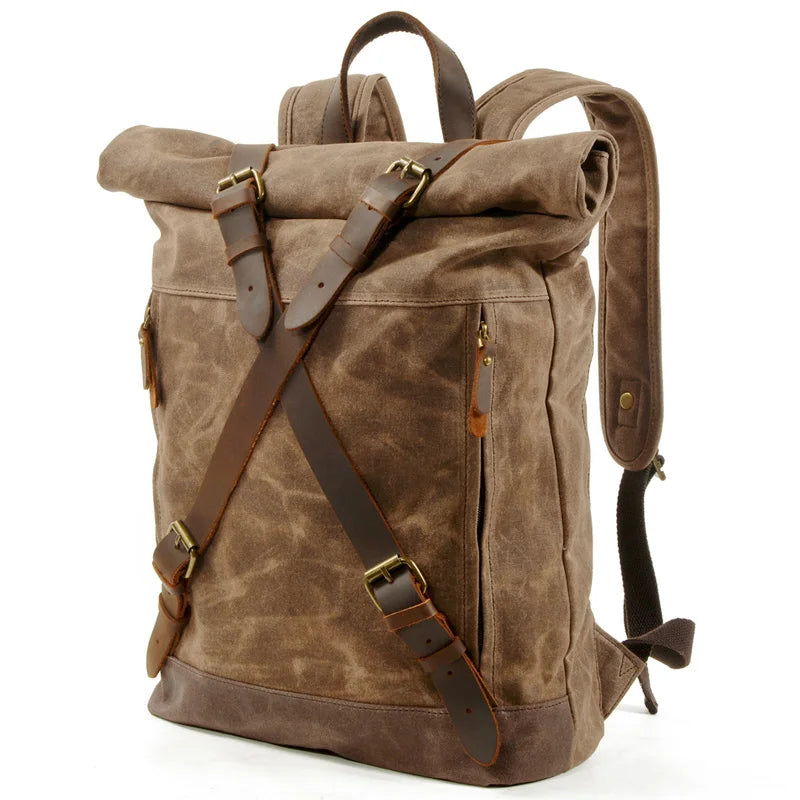 Male Backpacks Vintage Canvas Leather For Men Waterproof Rucksacks Large Mountaineering Travel Pack Outdoor computer bag
