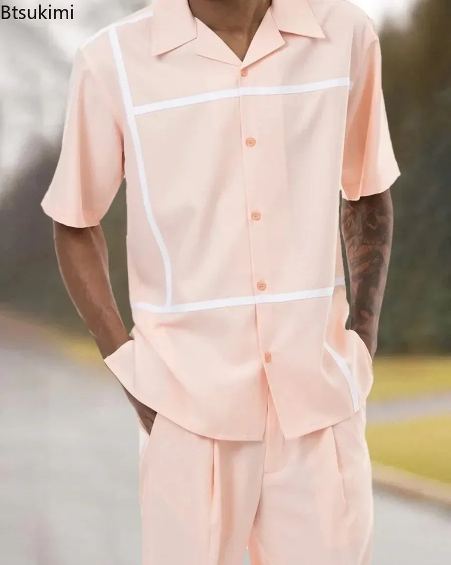 2025 Trend Print Men's Tops+Trousers Sets Spring Summer New Party Sport Casual Suits Shirts Pants 2-Piece Fashion Men's Clothing