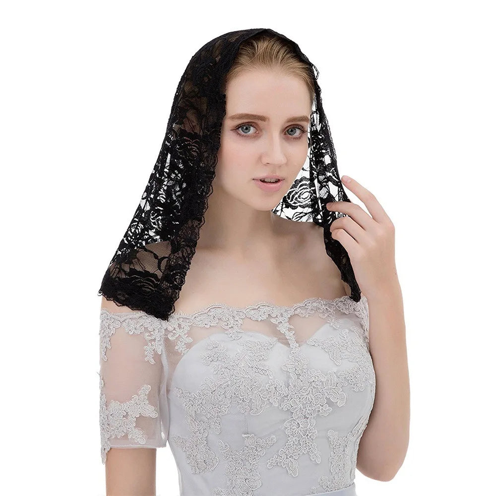 Women Spanish Style Lace Traditional Vintage Veil Latin Mass Head Covering Scarf Catholic Church Chapel Arc Shape