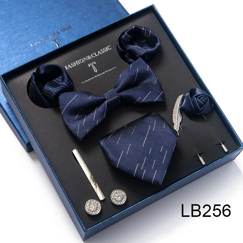 Men's Tie Set Luxury Gift Box Silk Tie Necktie Set 8pcs Inside Packing Festive Present Cravat Pocket Squares Holiday Gift Men