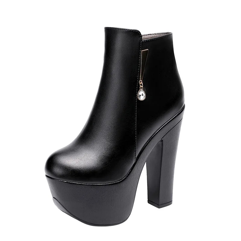 15cm Small Size 32-43 Sexy Extreme Block High Heels Shoes Women Boots Winter 2025 Thick Platform Boots Ankle Botas Model Office