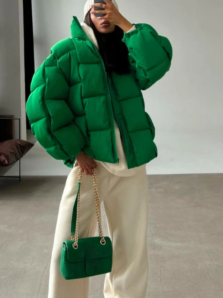 Winter Jackets for Women 2025 Thick Warm Loose Fashion Quilted Jacket Women Interchange Design High Street Green Winter Coat