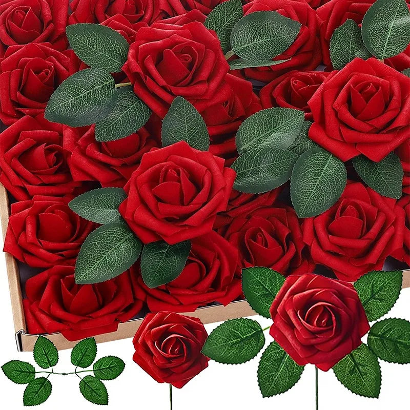 30/10PCS Artificial Foam Rose Flower Heads Bride Bouquet Flower for Home Wedding Party Table Decoration DIY Scrapbook Supplies