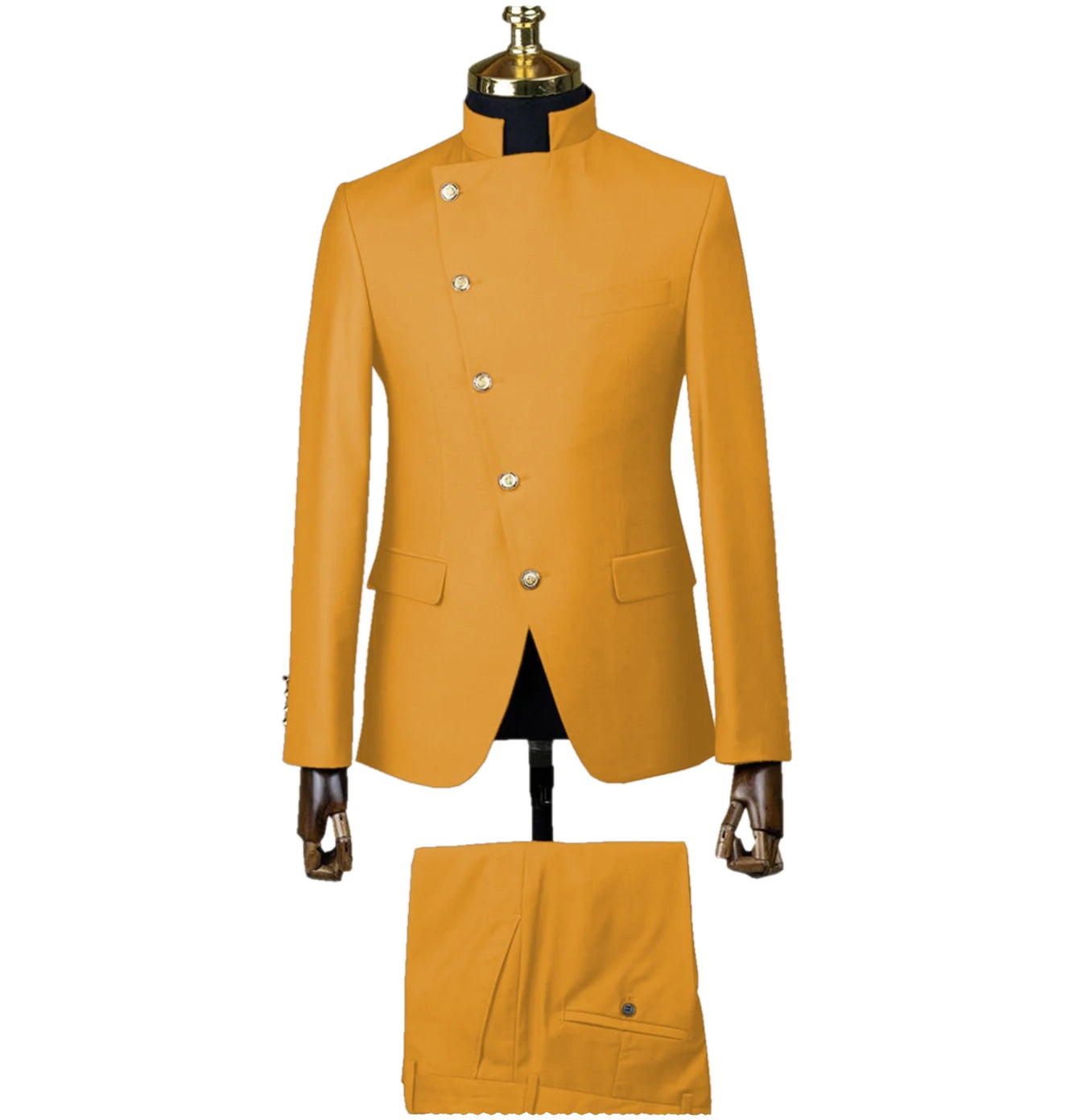 Men's Suit Blazer Sets 2 Pieces East Style Slim Fit Formal Indian Middle Stand-Up Collar Suit for Men Slant-Breasted Wedding