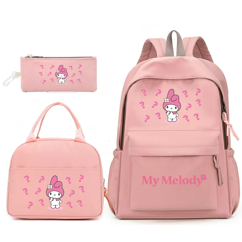 3pcs/Set My Melody Backpack with Lunch Bag for Teenagers Student School Bags Casual Comfortable Travel Set