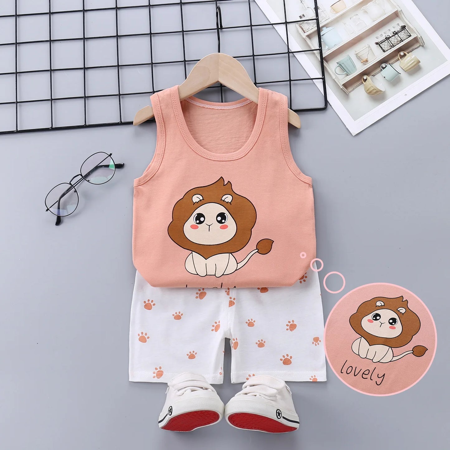 2025 New Summer Children Clothing Set Boys Girls Sleeveless Shorts Children's Suspenders Baby Vest set Kids Clothes