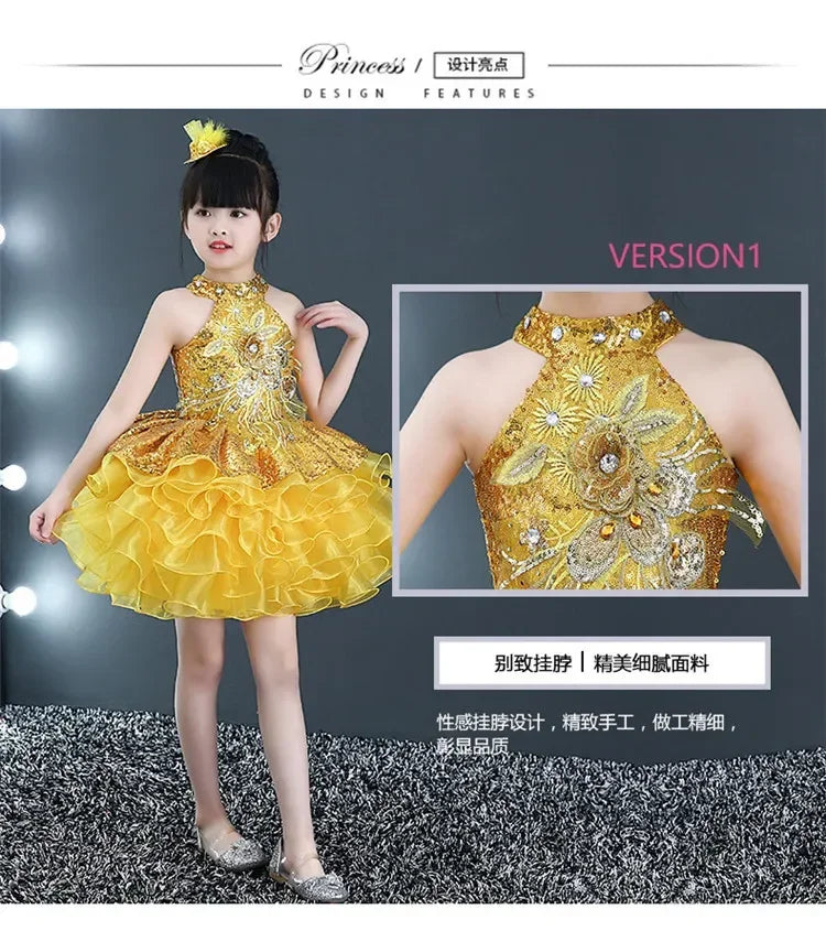 Summer Stage Princess Girls Casual Dresses Sequin Tutu Children Costume Robe Fille Party Baby Clothing Dance Kids Dress Vestidos