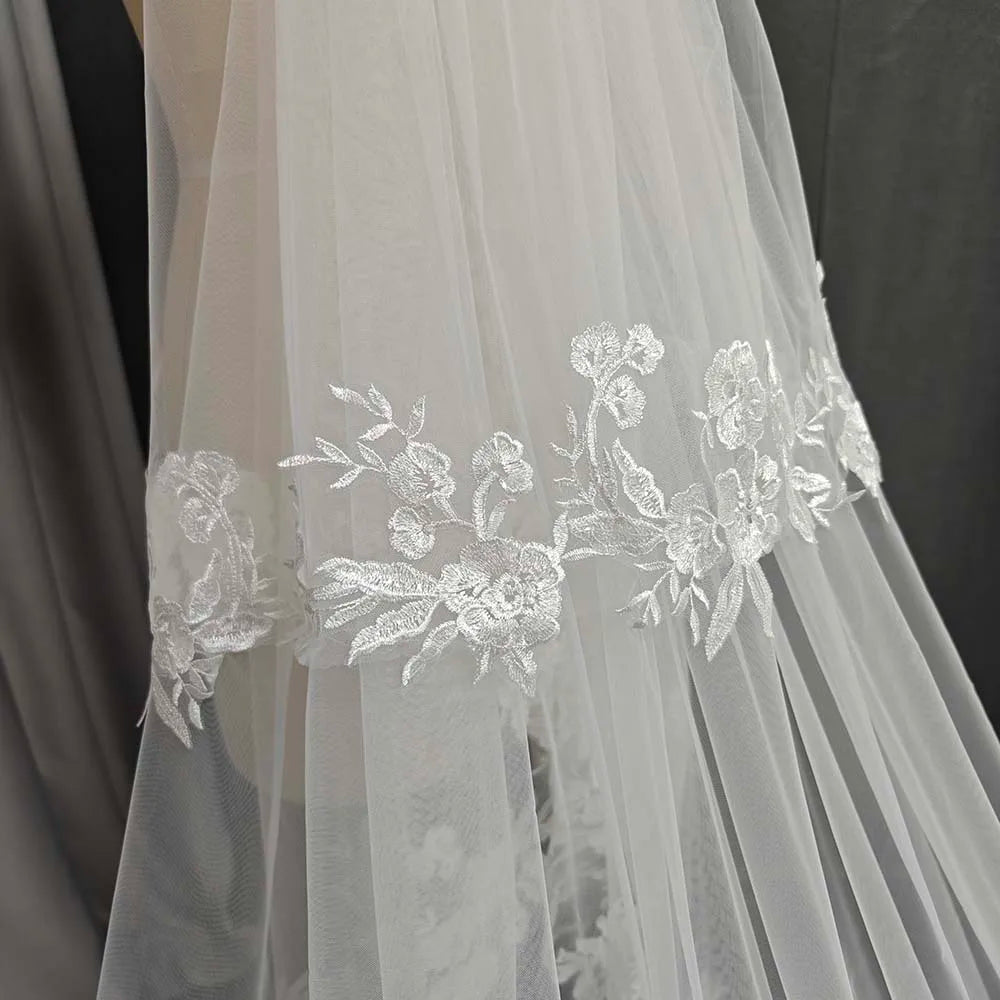 Wedding Veil with Shiny Sequins Lace Customized 2 Tiers 3 Meters Long Bridal Veil with Comb Real Photos Veil Wedding Accessories