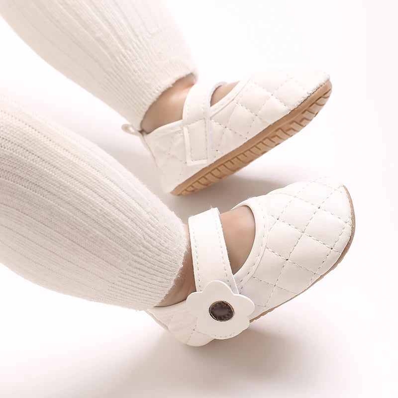 VALEN SINA 0-18 Months Newborn Girl White Baptism Shoes Bow Non-slip Rubber Soft-Sole Flat PU First Walker Mary Janes