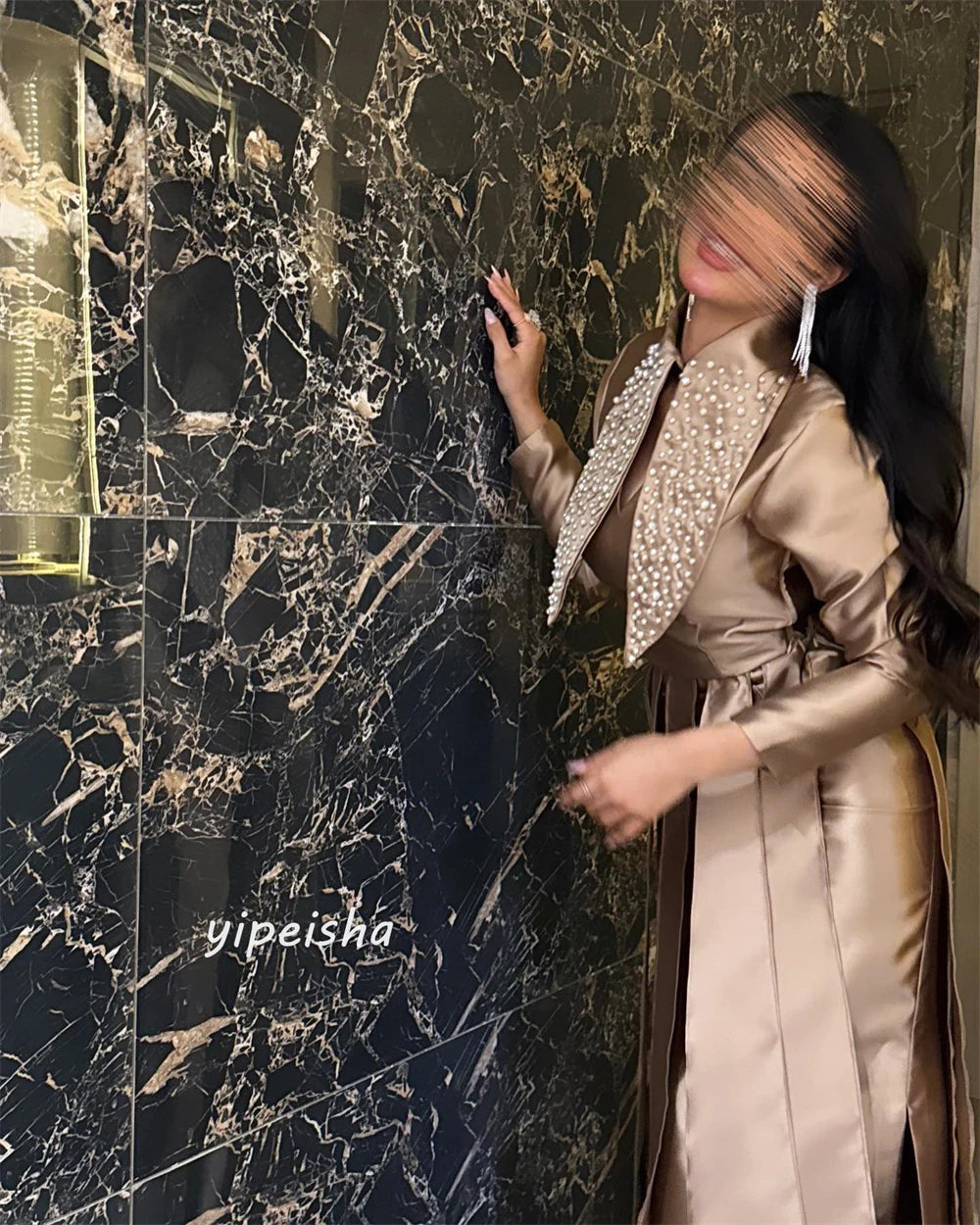 Customized s Pearls Beading Tassel Prom A-line High Collar Bespoke Occasion Gown Midi Dresses