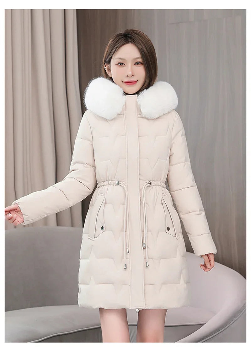 2025 New Winter Women Parka Fur Hooded Jackets Thicken Warm Cotton-padded Puffer Coat Casual Long Parkas Clothes Loose Outerwear