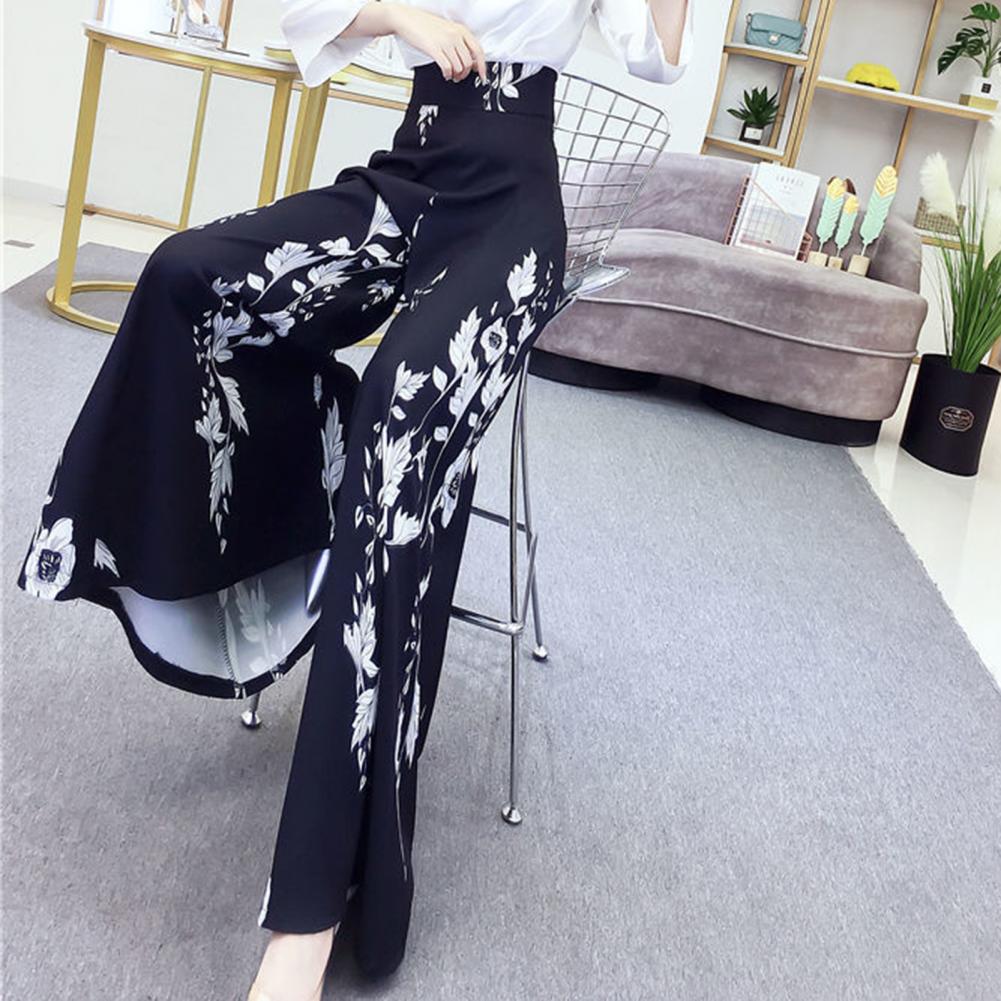 Women's Summer Long Pants Skirt Contrast Color Baggy Flower Print High Waist Slimming Plus Size Trousers Skirt Daily Clothes