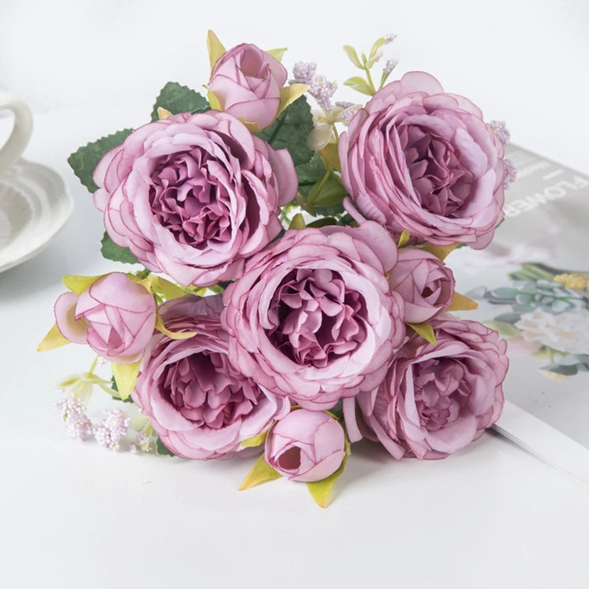 Fake Silk Peony Vases for Home Decor Christmas Garland Wedding Party Living Room Bouquet Decoration Accessory Artificial Flowers