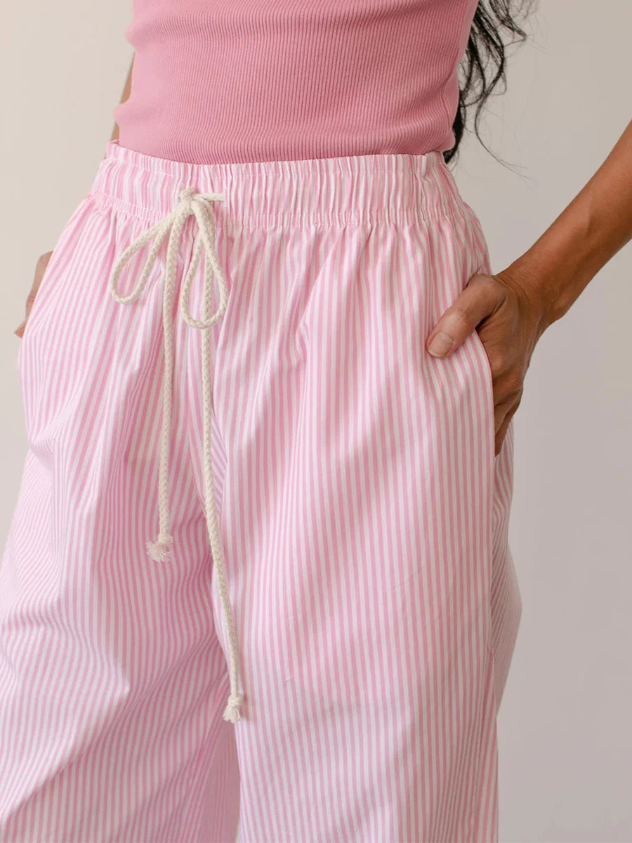 Combhasaki Women Y2K Aesthetic Wide-Leg Pants Stripe Drawstring High Elastic Waist Trousers Spring Fall Retro Sweatpants Bottoms