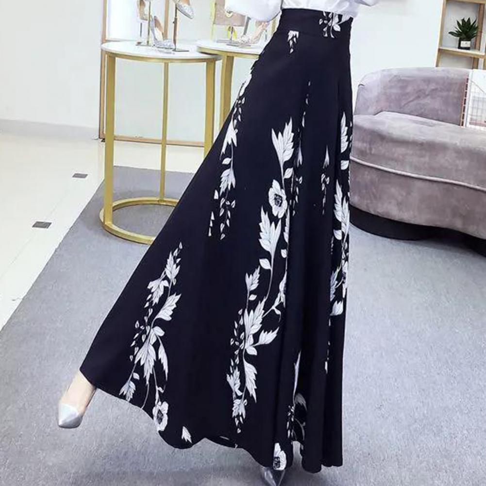 Women's Summer Long Pants Skirt Contrast Color Baggy Flower Print High Waist Slimming Plus Size Trousers Skirt Daily Clothes