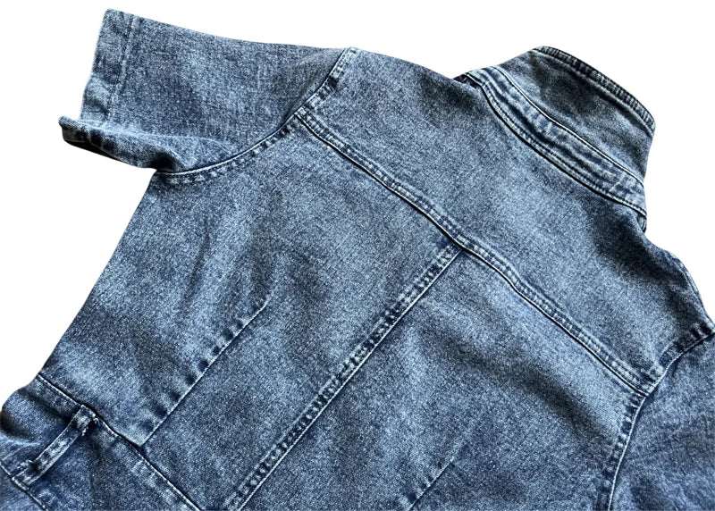 Casual Slim Short Sleeve Stretch Stir Fried Floral Washed Denim Jumpsuit Jeans Playsuit Cotton Flared Pants Jump Suit Overalls