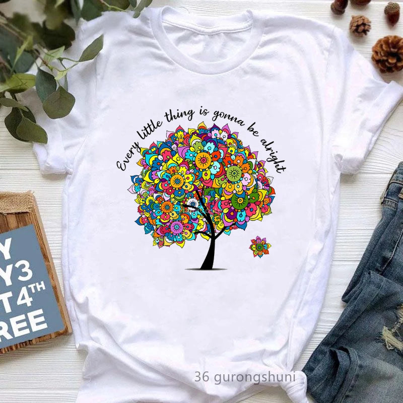 Newest Yoga Tree Print Tshirt Girls Summer Fashion Short Sleeve T Shirt Women Buddha Chakra Meditation T-Shirt Female Wholesale