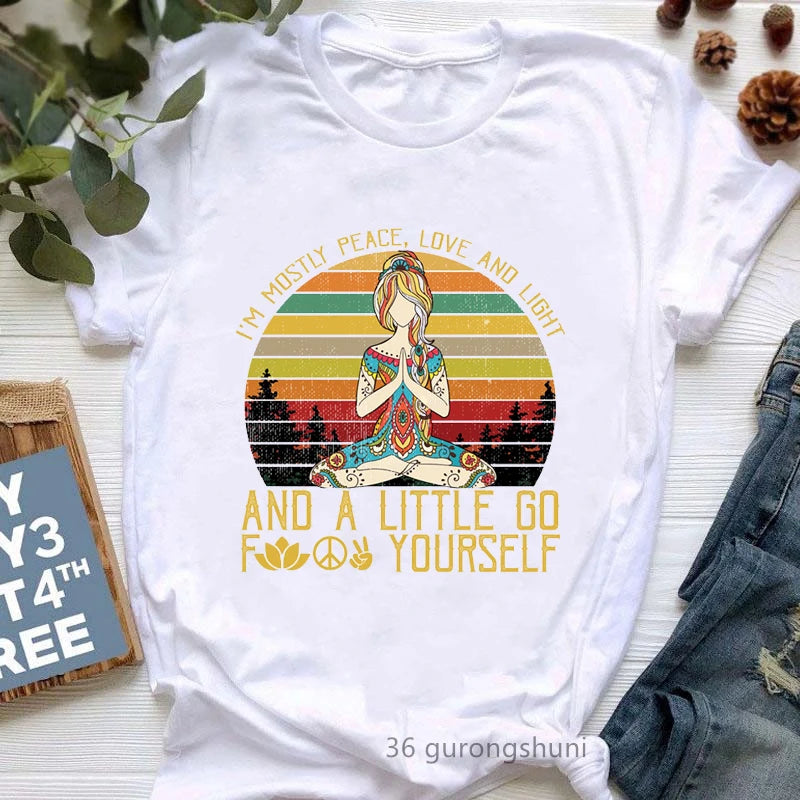 Newest Yoga Tree Print Tshirt Girls Summer Fashion Short Sleeve T Shirt Women Buddha Chakra Meditation T-Shirt Female Wholesale