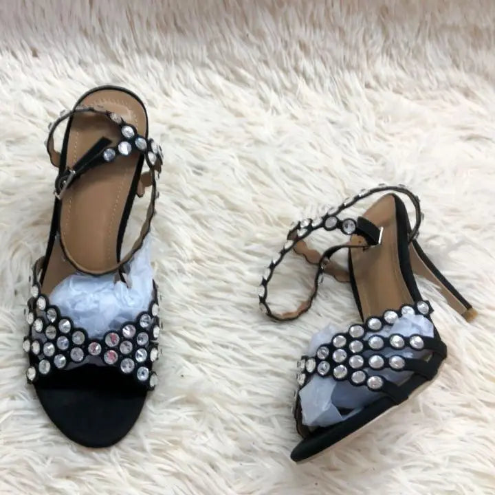 Women Peep Toe Wedding Sandals Crystal Bling Bling Colored Rhinestone shiny Sandals Stiletto Heels Slingback Ankle Strap Shoes