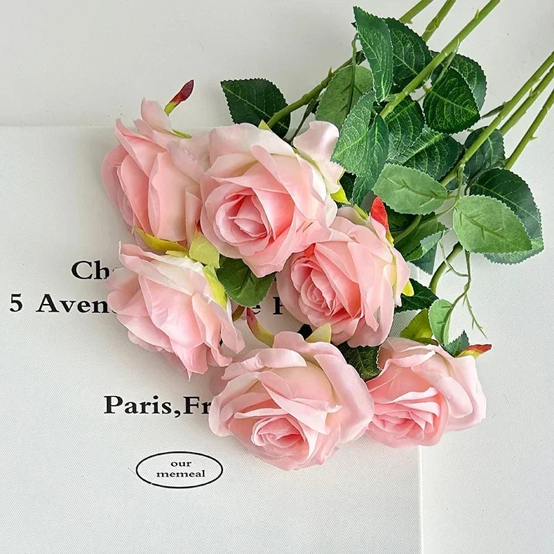 Artificial Roses Velvet Flowers with Long Stem Fake Roses Bouquet DIY for Home Vase Garden Craft Flower Wall Wedding Decoration
