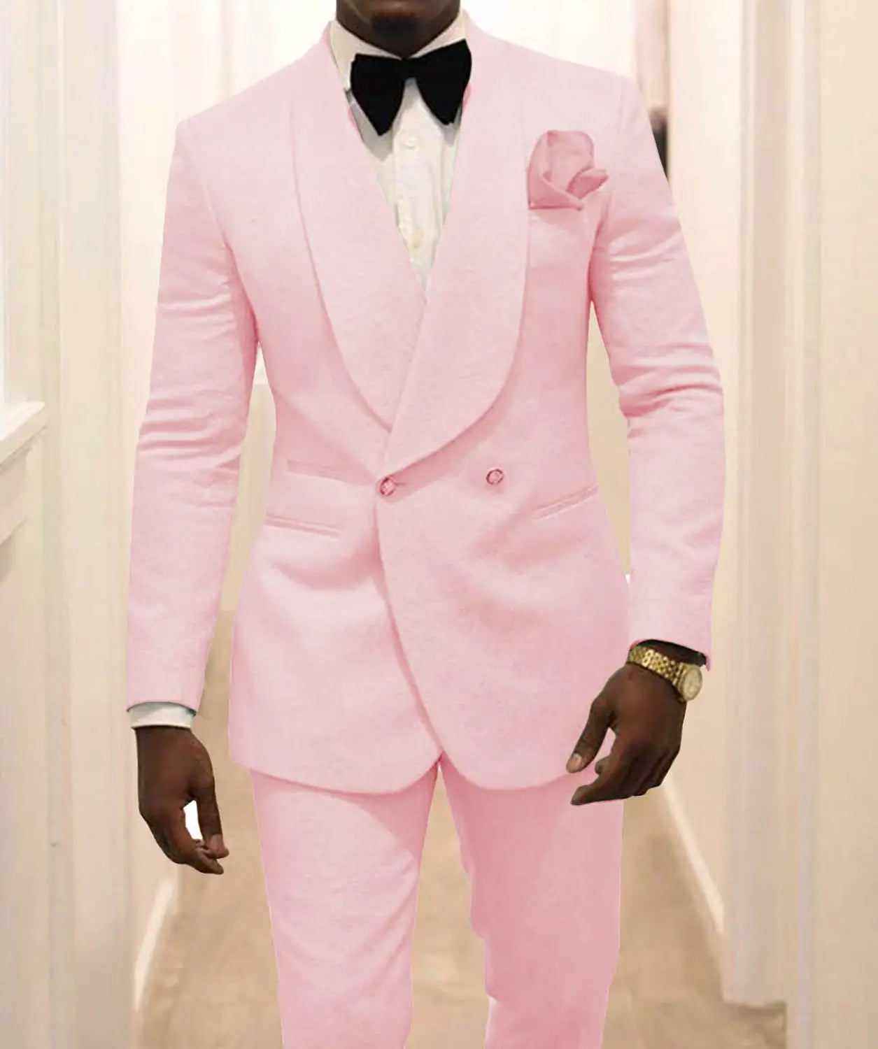Custom Pour Hommes Made Groomsmen White Pattern Groom Tuxedos Shawl Lapel Suits 2PCS Wedding ( Jacket+Pants )Costume Homme