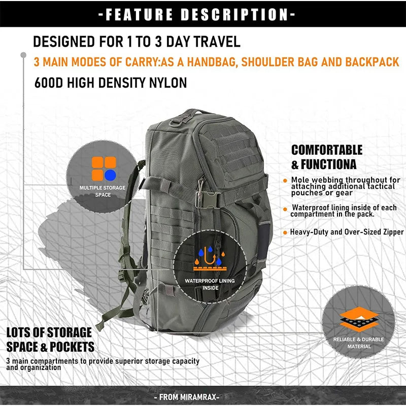 Outdoor Travel Bag Multifunctional Camouflage Bags Sports Handbag Hiking Cross-Country Backpack Large Capacity Hiking Daypack