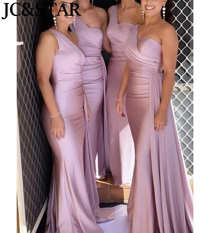 Purple Blue Pink Bridesmaid Dresses Women For Wedding Satin One Shoulder Sexy Mermaid Vestidos Para Bodas Mujer Invitada Chic