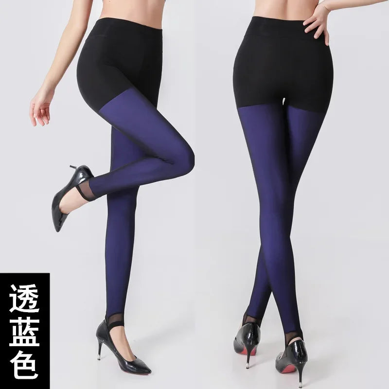 Winter Warm Leggings Sexy Slim Translucent Pantyhose Nylon Tights High Waist Elastic Wool Sock Pants Women Thermal Legging
