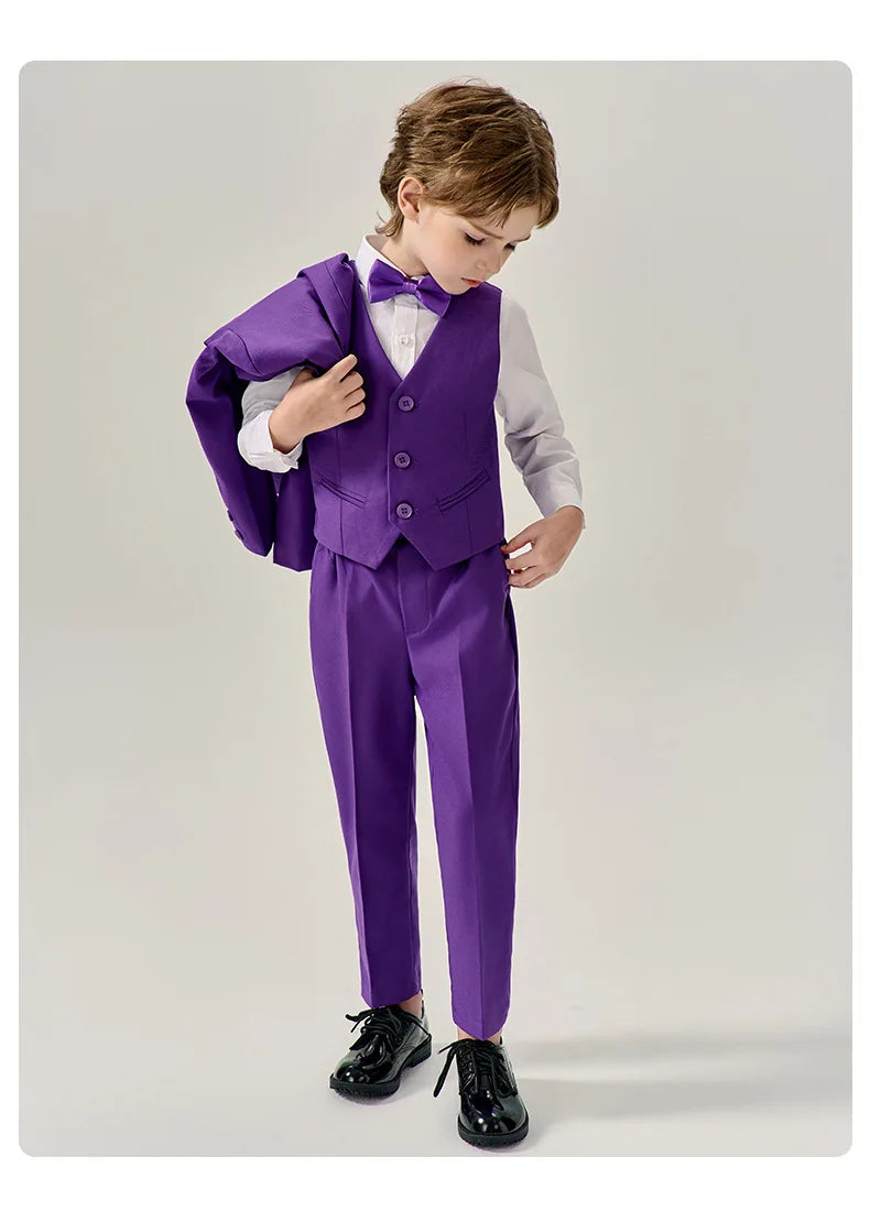 Prince Kids Green Jakcet Vest Pants Bowtie Piano Party Dress Boys Wedding Ceremony Photograph Suit Children Performance Costume