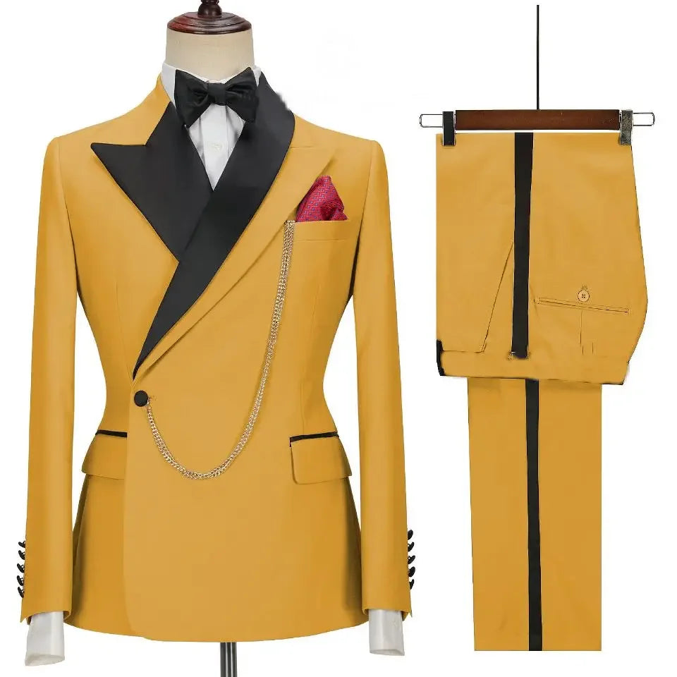 2024 Custom Made Black Groom Tuxedo Peaked Lapel Double Breasted Men Suit Prom Wedding Party Men Suits Costume ( Jacket+Pants)