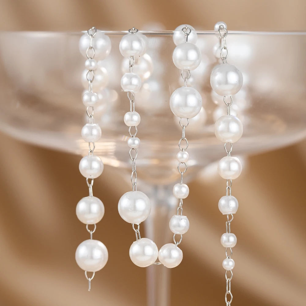 0.5M 1M Imitation Pearl Waterdrop Charm Beaded Chain Plastic White Ball Beads Copper Chains Necklace Cloth DIY Jewelry Making