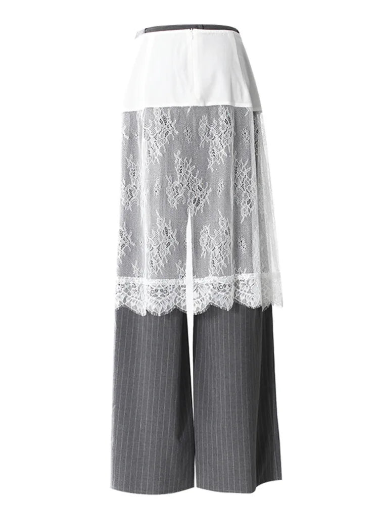 ZMEENNA Gray Stripe Patchwork Skirt Gauze Pants 2 Piece Sets For Women 2025 Spring Fashion Female New Elegant Pants ZM616