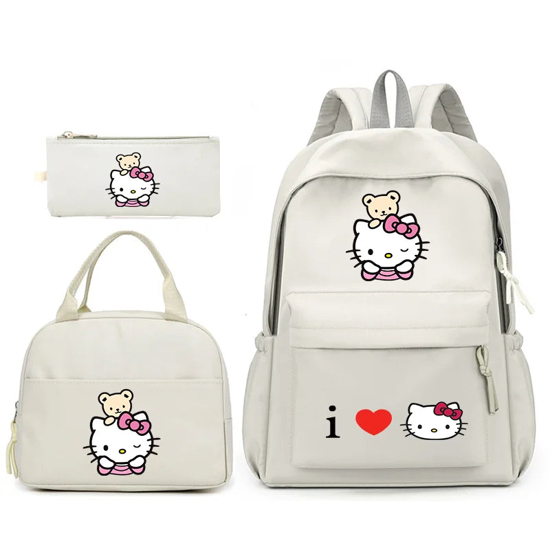 3pcs/Set Hello Kitty Backpack with Lunch Bag for Teenagers Student School Bags Casual Comfortable Travel Set