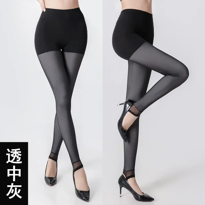 Winter Warm Leggings Sexy Slim Translucent Pantyhose Nylon Tights High Waist Elastic Wool Sock Pants Women Thermal Legging