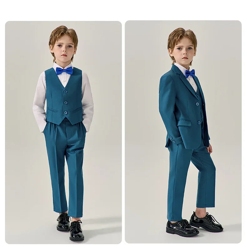 Prince Kids Green Jakcet Vest Pants Bowtie Piano Party Dress Boys Wedding Ceremony Photograph Suit Children Performance Costume