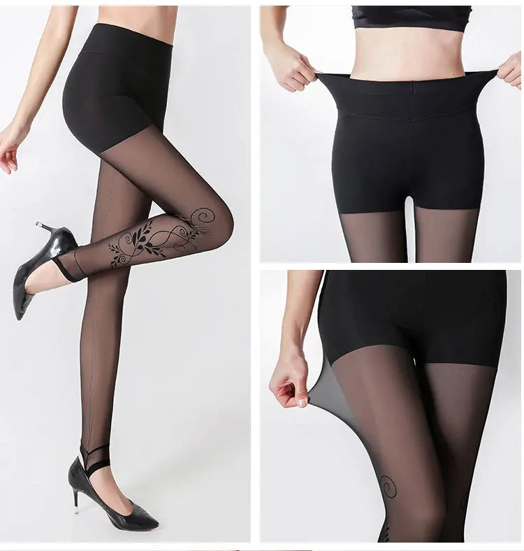 Winter Warm Leggings Sexy Slim Translucent Pantyhose Nylon Tights High Waist Elastic Wool Sock Pants Women Thermal Legging