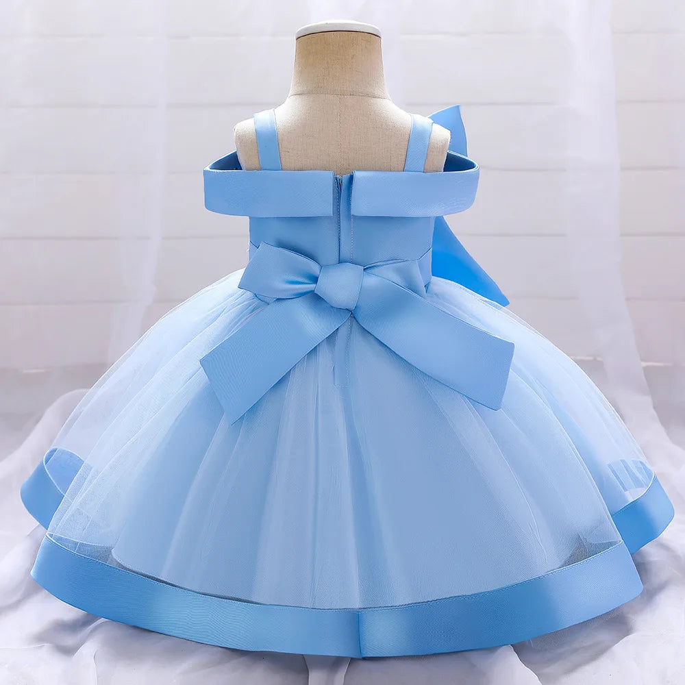 6 12 24 36 Months Baby Girls Dress Big Bow Wedding Party Elegant Little Princess Dress Kids Birthday Present Christmas Vestidos