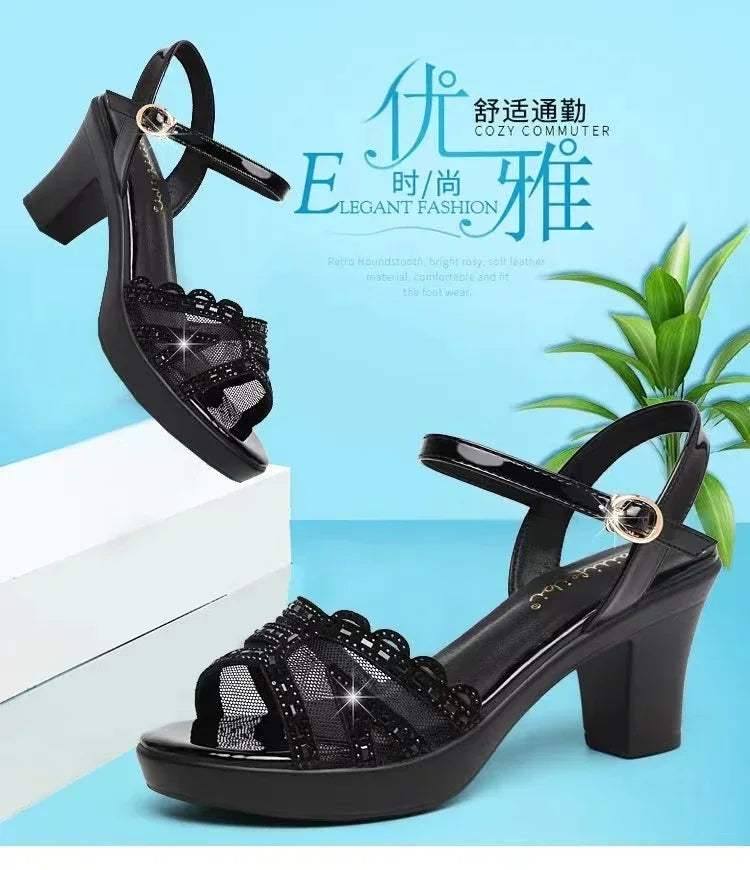 New Platform Sandals Women's Wedding Shoes 2024 Summer New Elegant Leather High Heel Sandals Women's Office Sandals Heels Pumps