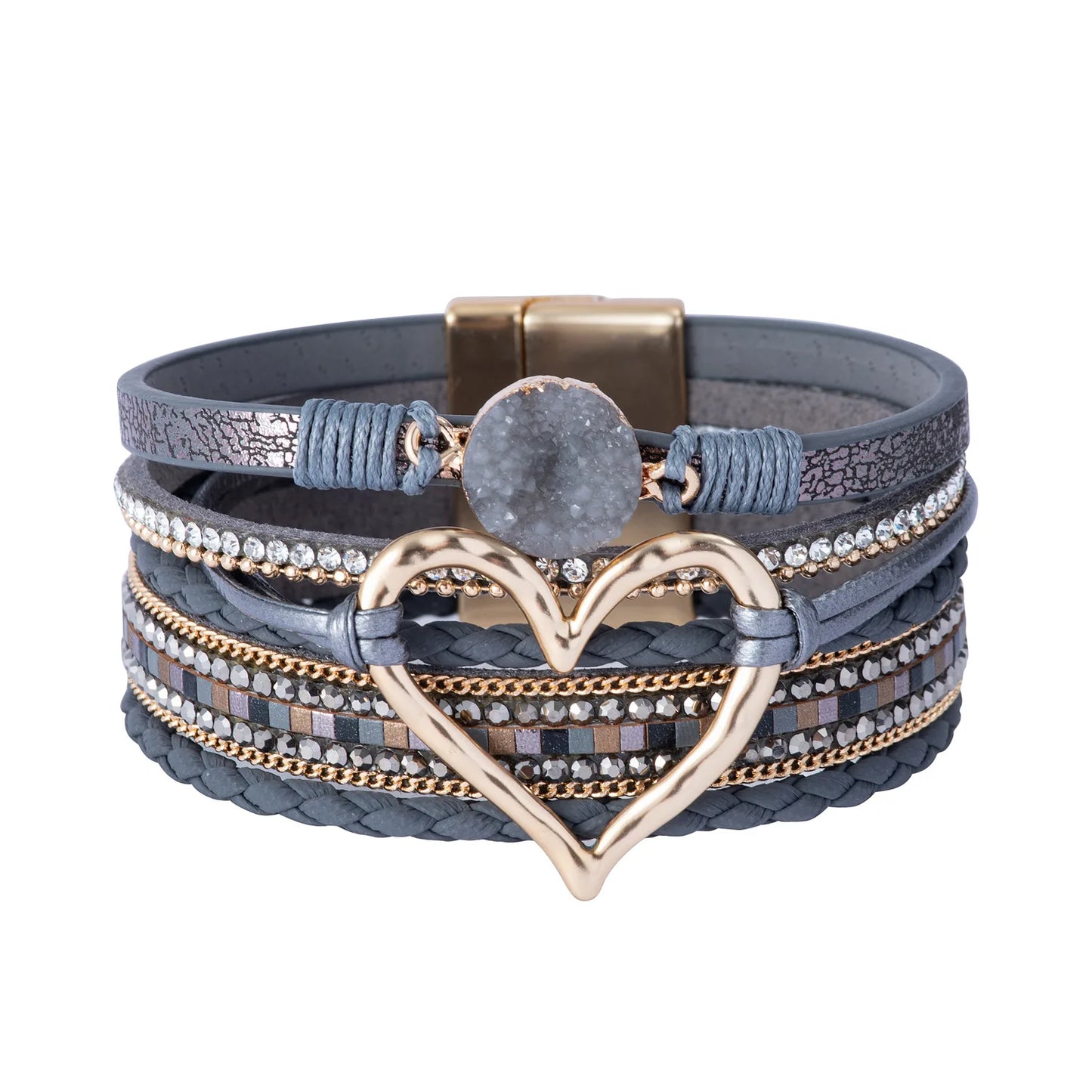 WYBU Love Heart Charm Leather Bracelets For Women Fashion Braided Bangles Multilayer Resin Stone Hollow Leather Wrap Bracelets