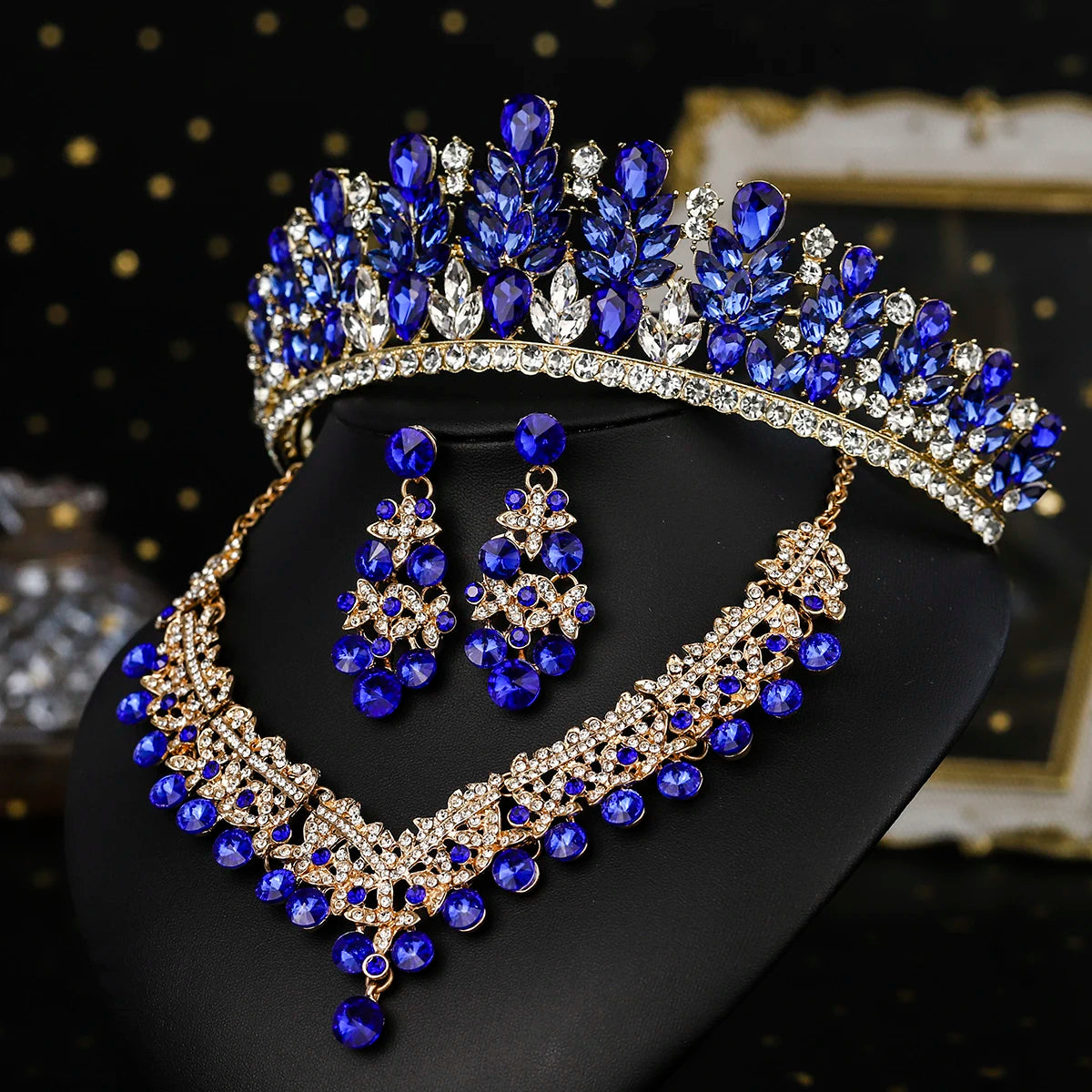 Bridal Wedding Elegant Headpieces Crystal Crown Tiara Classic Earrings & Necklace Set Jewelry Accessories Gifts for Friends