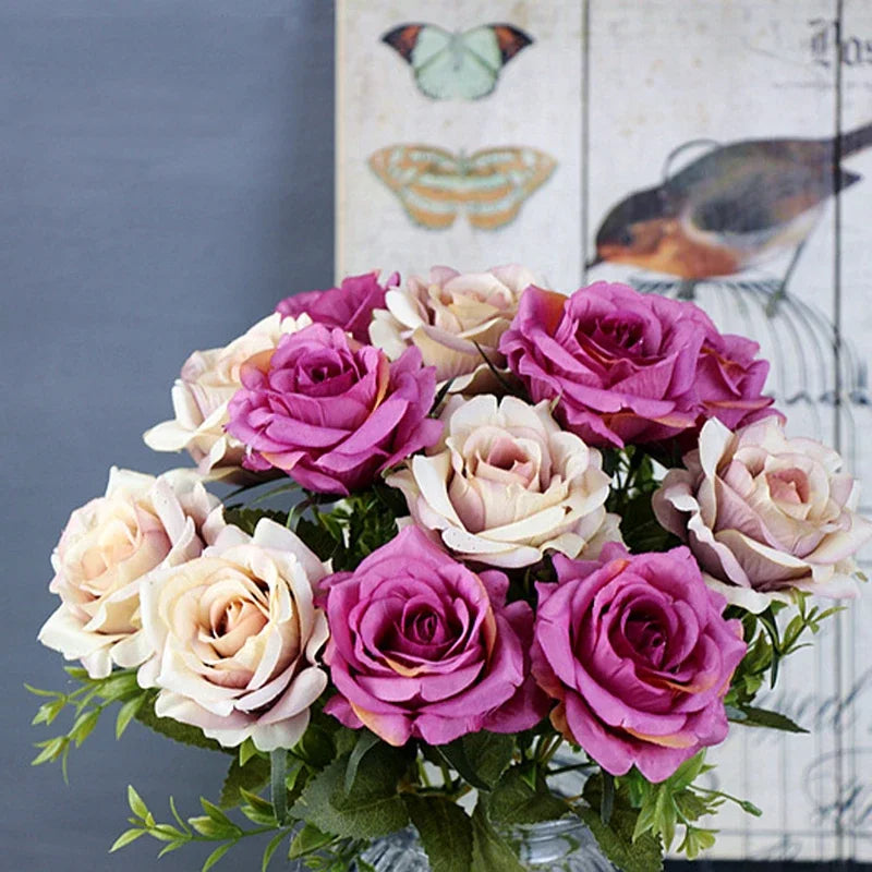 High-quality Silk Orange Rose Artificial Flowers for Wedding Decoration, Big and Realistic.