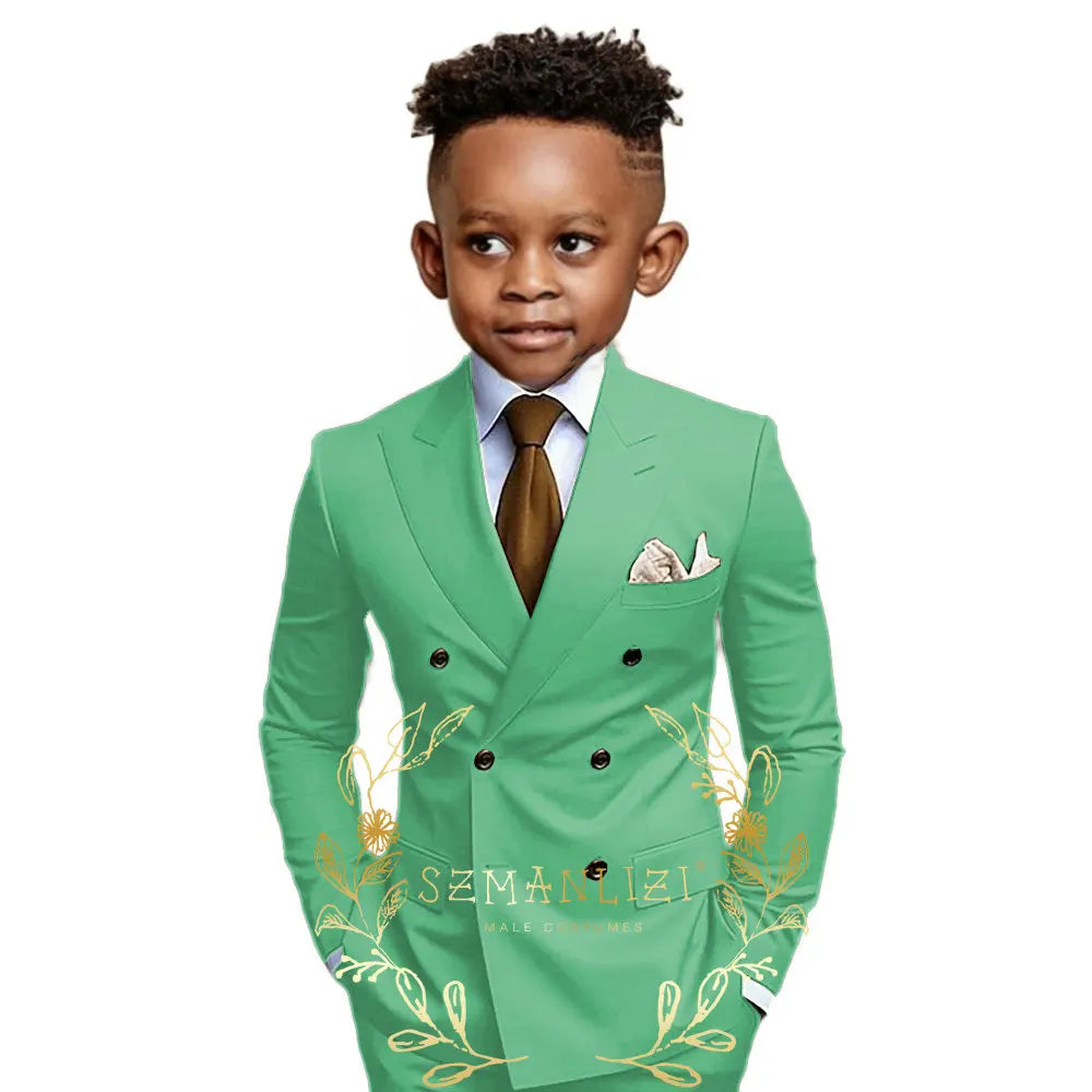 Brown Boys Suit Double Breasted Jacket Pants 2 Piece Set Business Style Formal Wedding Tuxedo Custom Size Blazer Kids